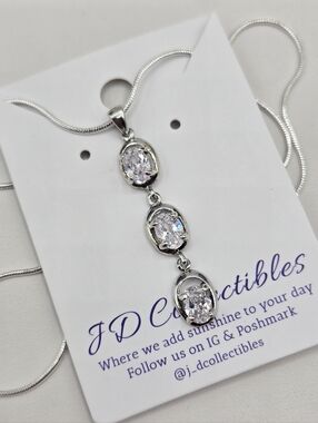 Swarovski Crystal Elements Silver Drop Necklace 18 - 20 inch Clear Oval Bridal